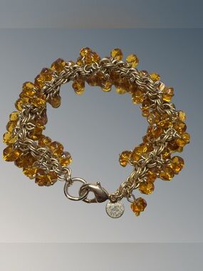Roberta Chiarella Amber Color  Crystal Dangle Beaded Bracelet Gold Tone
